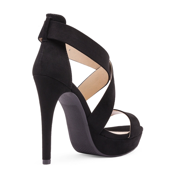 Open Toe Strappy Stiletto Sandals - BLACK SUEDE - 2